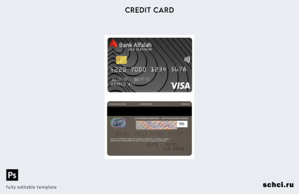 цифровая загрузка шаблона кредитной карты Visa Platinum Bank of Alfalah в Пакист